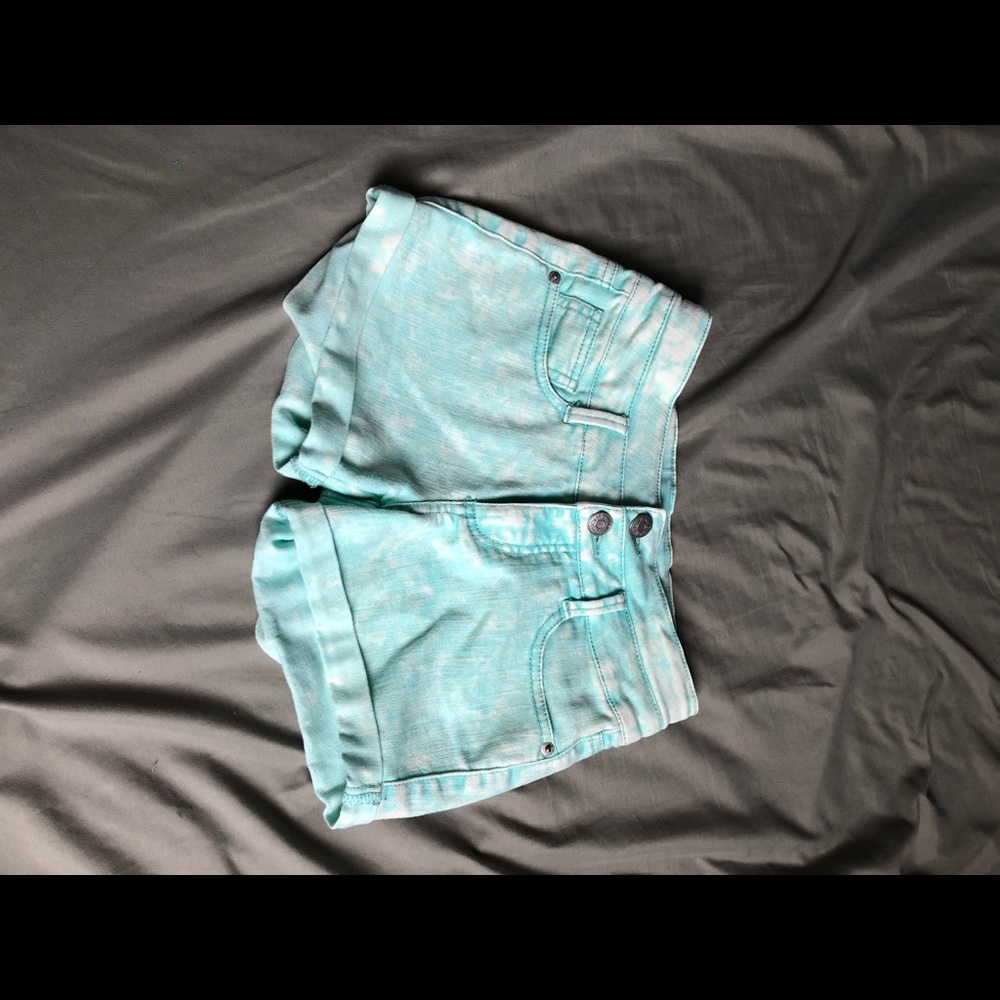 Teal denim shorts
